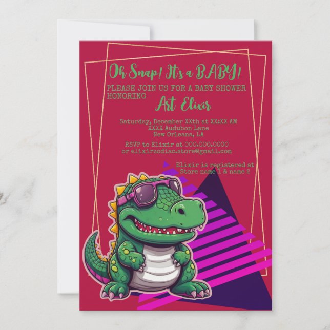 Alligator Coola Kawaii Retro Vibe Inbjudningar (Framsida)