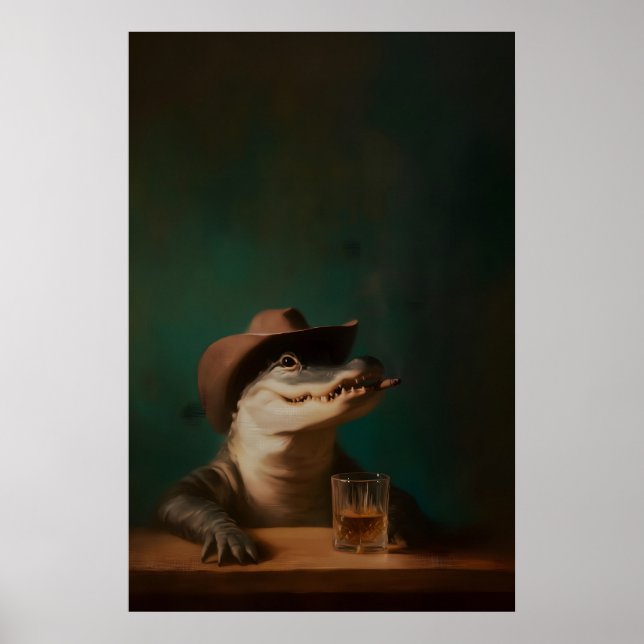 Alligator Cowboy Konsttryck, Surrealistiskt Djurvä Poster (Framsidan)