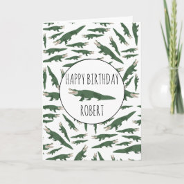 Alligator Crocodile Mönster Custom Name Birgday C Kort