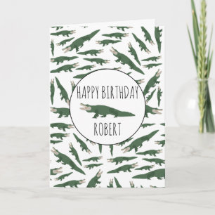 Alligator Crocodile Mönster Custom Name Birgday C Kort