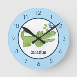 Alligator Crokodile Blue Bird Cute Jungle Nursery Rund Klocka