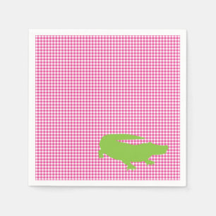 Alligator Crokodile Rosa Grönt Preppy Roligt Pappersservett