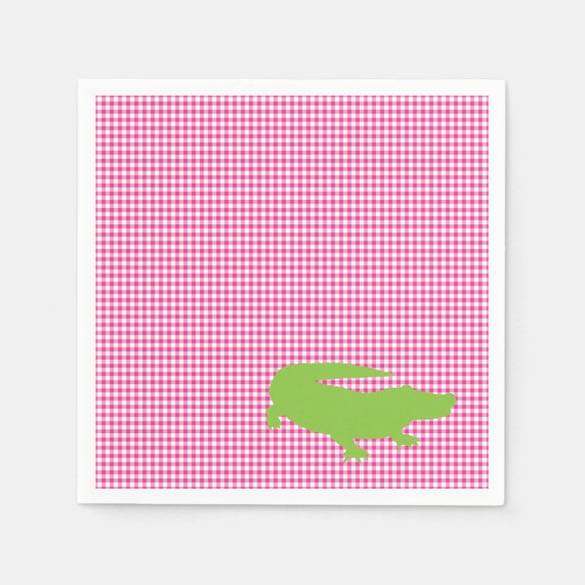 Alligator Crokodile Rosa Grönt Preppy Roligt Pappersservett (Framsidan)