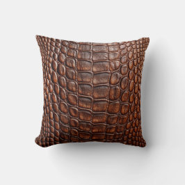 Alligator Crokodile Skin Faux Brown Leather Kudde