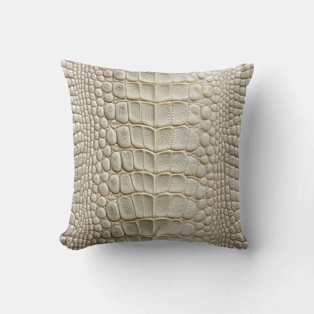 Alligator Crokodile Skin Faux Ivory White Leather Kudde (Framsida)