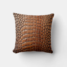 Alligator Crokodile Skin Faux Shiny Brown Leather
