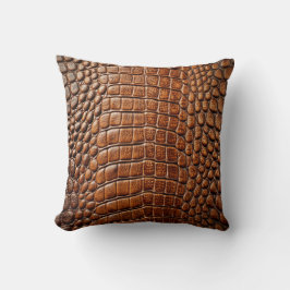 Alligator Crokodile Skin Faux Shiny Brown Leather Kudde