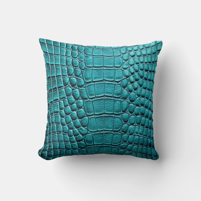 Alligator Crokodile Skin Faux Shiny Teal Leather Kudde (Framsida)