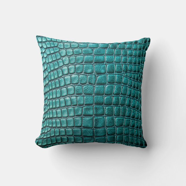 Alligator Crokodile Skin Faux Teal Leather Kudde (Framsida)