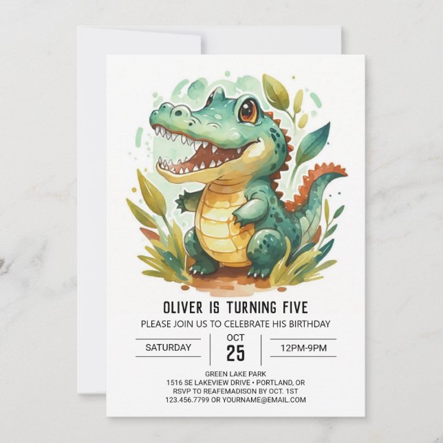 Alligator Cute Crokodile Birthday Inbjudningar (Framsida)
