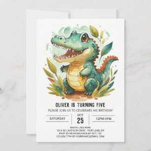 Alligator Cute Crokodile Birthday Inbjudningar