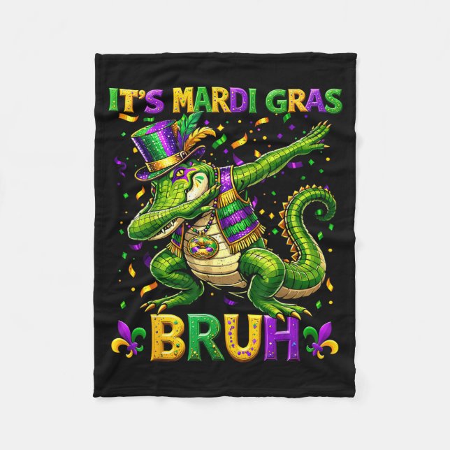 Alligator Dabbing Bruh Mardi Gras Karneval Tonårin Fleecefilt (Framsidan)