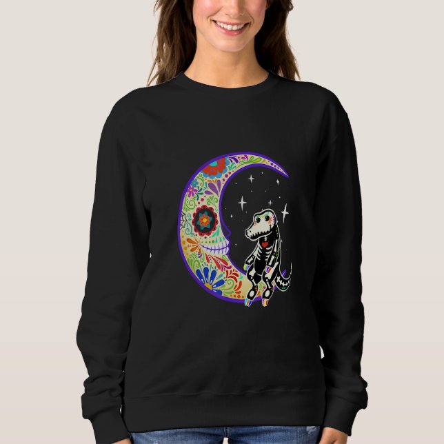 Alligator Dia De Los Muertos Skelett T Shirt (Framsida)