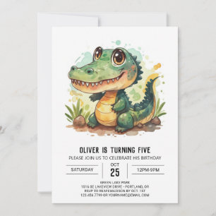 Alligator Enchanted Crokodile Birthday Inbjudningar