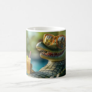 Alligator Enjoeing a Poolside Cocktail Kaffemugg