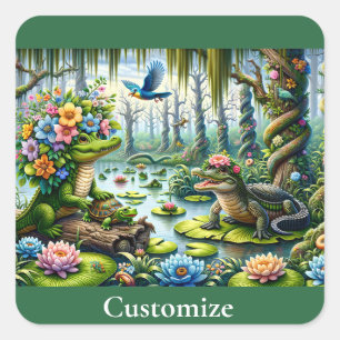 Alligator Fantasy Swamp Thunder_Cove Fyrkantigt Klistermärke