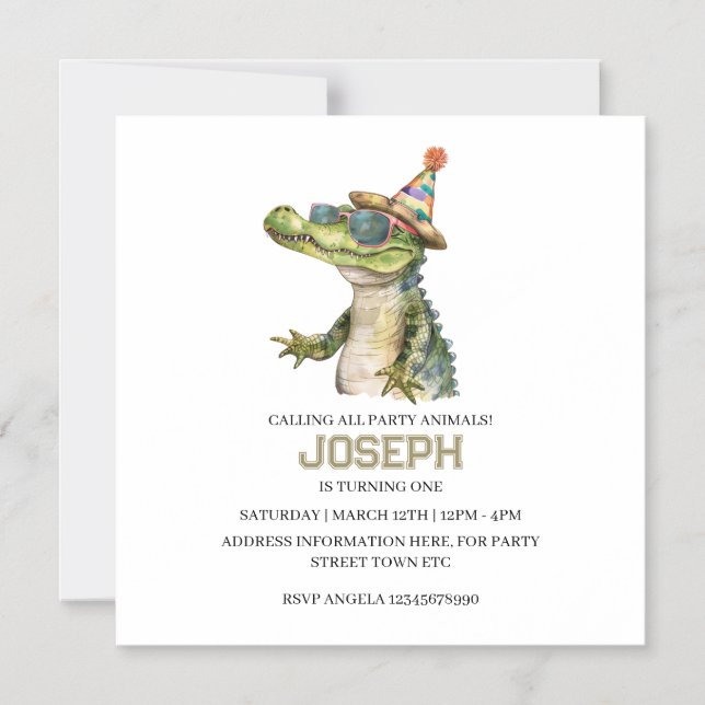 Alligator-fest Invitation Inbjudan pool fest Magnetisk Inbjudningskort (Framsida)