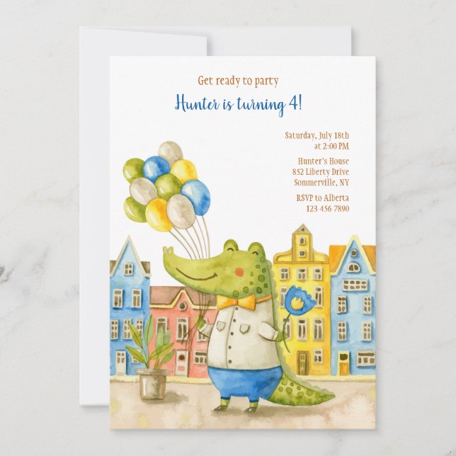 Alligator-Födelsedagsfest Inbjudningar (Framsida)