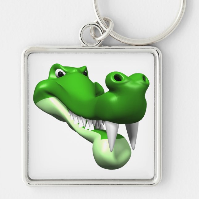 Alligator Fyrkantig Silverfärgad Nyckelring (Framsidan)