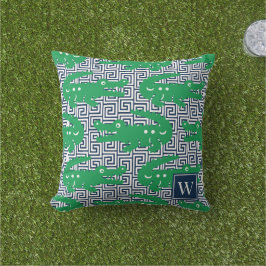 Alligator Grekisk Knut- Grön & Marin Monogram Kudde