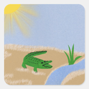 Alligator Grönt Whimsical Tecknad Art Fyrkantigt Klistermärke