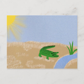Alligator Grönt Whimsical Tecknad Art Vykort