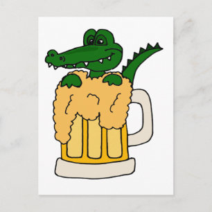 Alligator i Beer Mugg Vykort