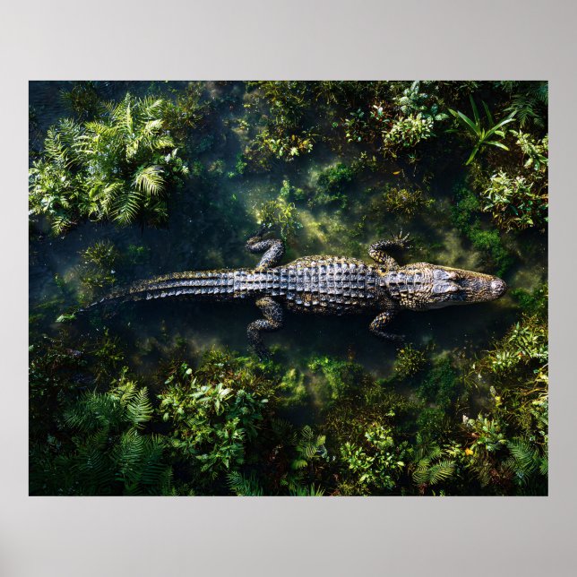 Alligator i grunt våtmarks vatten poster (Framsidan)