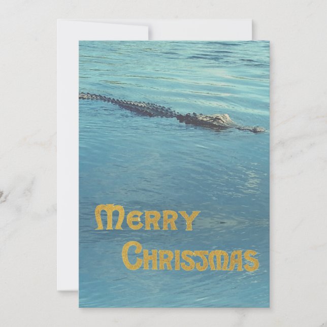 Alligator i vatten fotojul hälsning julkort (Framsida)