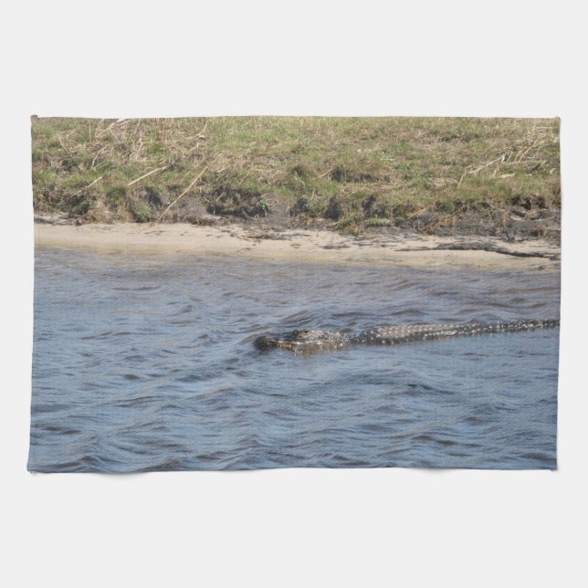 Alligator i vatten Kökshandduk (Horisontell)