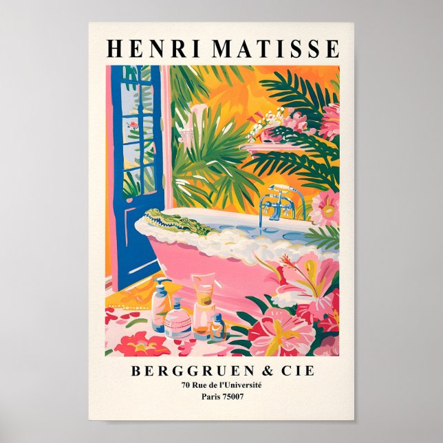 Alligator in Bathtub Funny Poster, Mid Century Art Poster (Framsidan)