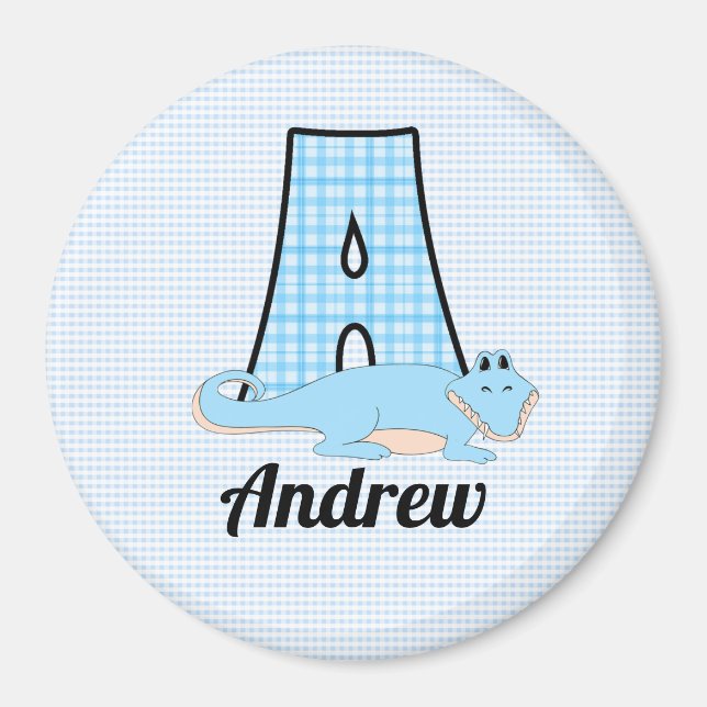 Alligator in Blue med Monogram A Magnet (Framsidan)