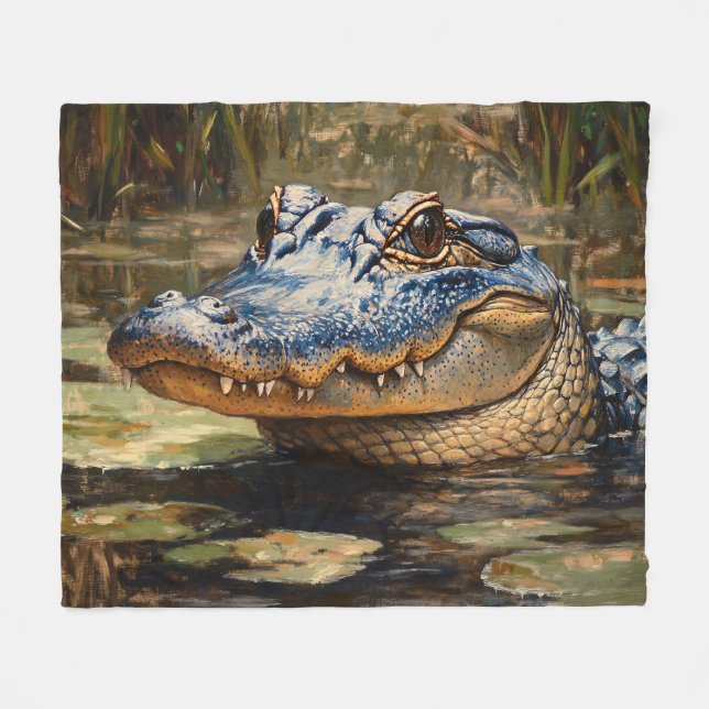 Alligator in the Everglades Wildlife Art Fleecefilt (Framsidan (Horisontell))