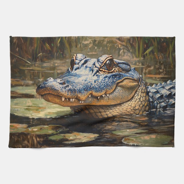Alligator in the Everglades Wildlife Art Kökshandduk (Horisontell)