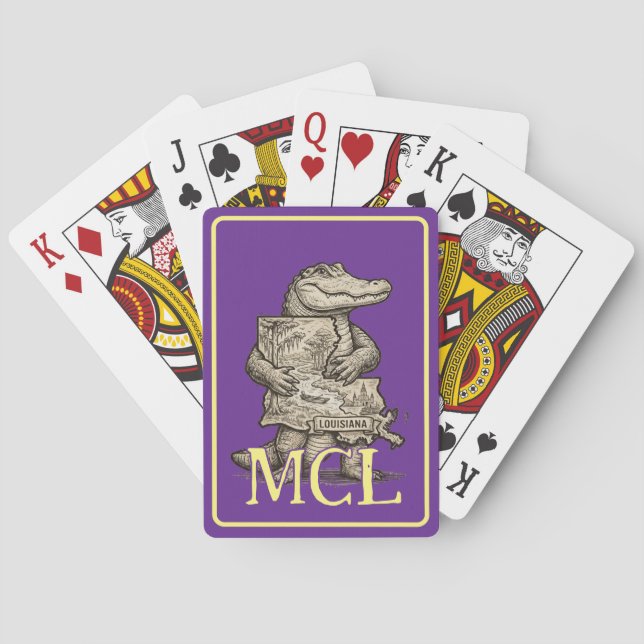 Alligator Kärlek Louisiana Spelkort med Monogram (Baksidan)
