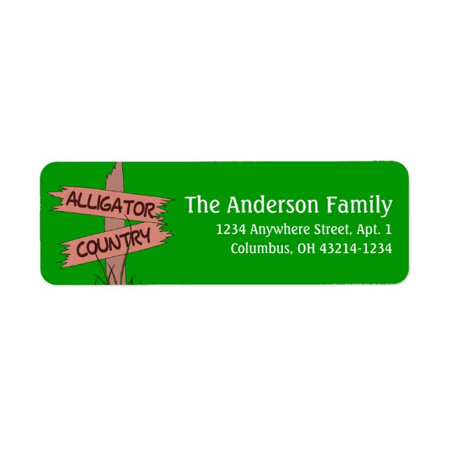 Alligator Land skriver under Animal Return-adresse Returadress Etikett (Framsidan)