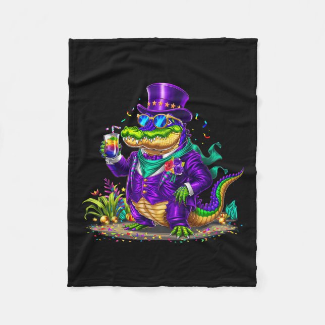 Alligator Mardi Gras Carnival Outfit for Manar Wom Fleecefilt (Framsidan)