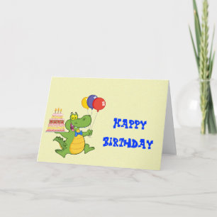 Alligator med ballonger och tårtabarns kort