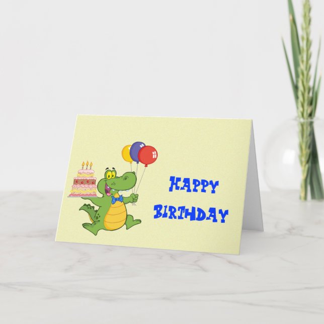 Alligator med ballonger och tårtabarns kort (Framsida)