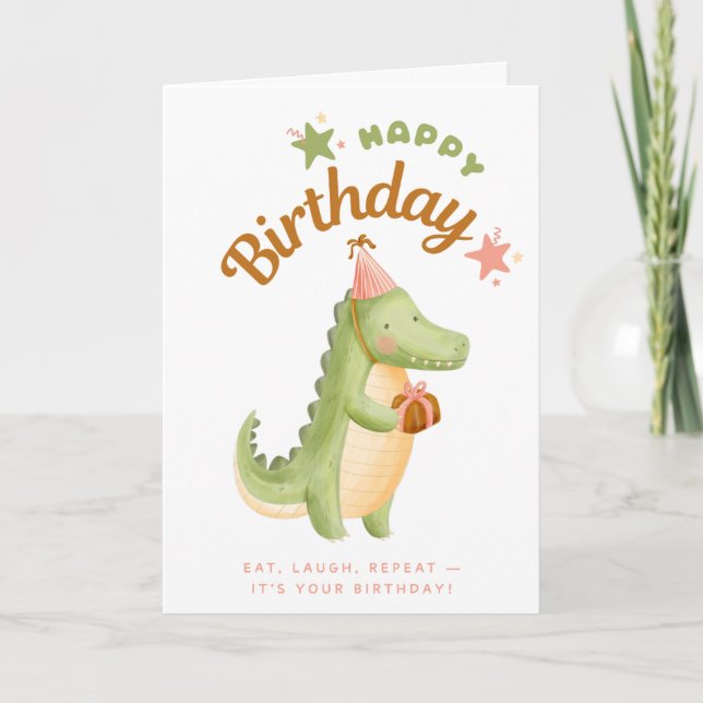 Alligator med paj hatt födelsedagskort kort (Framsida)