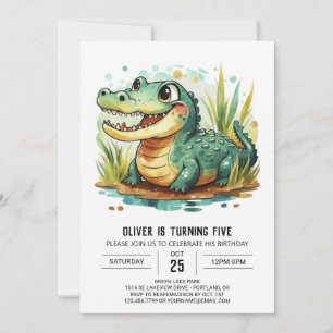 Alligator Modern Crokodile Birthday Inbjudningar