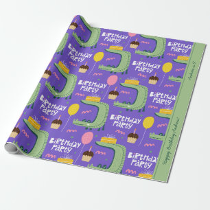 Alligator Mönster Grönt och Lila Födelsedagsfest Presentpapper
