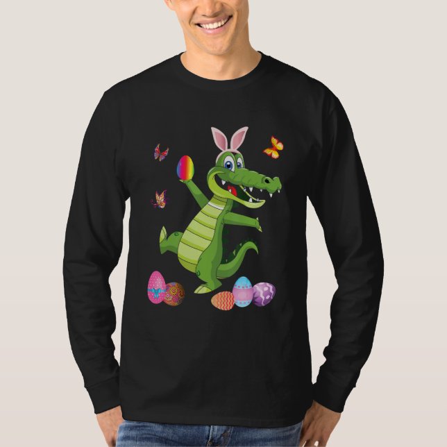 Alligator och Bunny Rabbit Hat Påskägg Lycklig D T Shirt (Framsida)