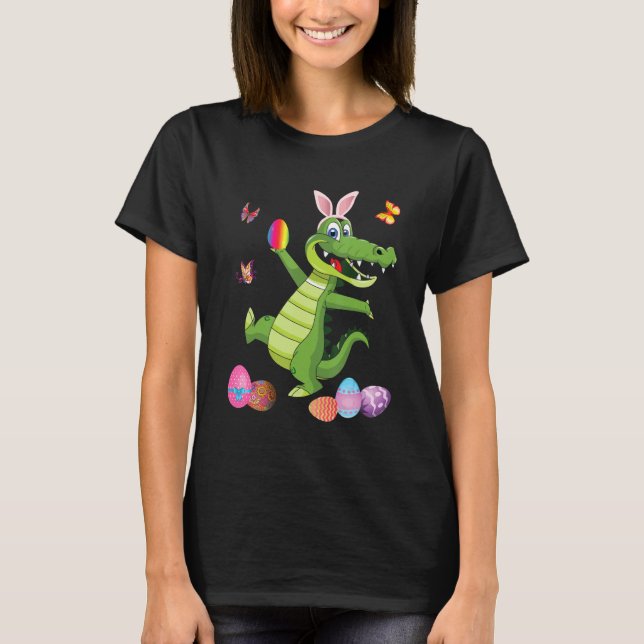 Alligator och Bunny Rabbit Hat Påskägg Lycklig D T Shirt (Framsida)