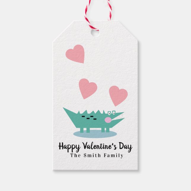 Alligator och Hearts Valentines day Presentetikett (Framsidan)