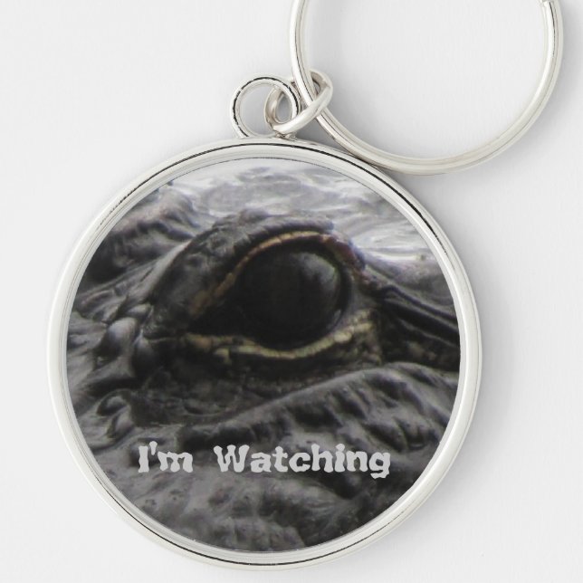 Alligator Öga Keychain Rund Silverfärgad Nyckelring (Framsidan)