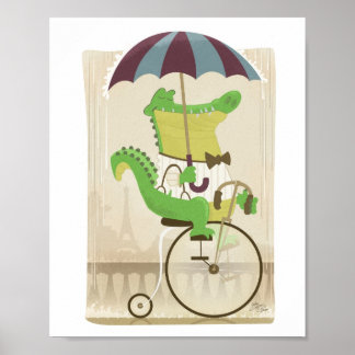 Alligator on Bicycle i Paris Poster