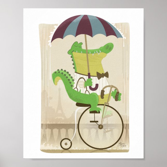 Alligator on Bicycle i Paris Poster (Framsidan)