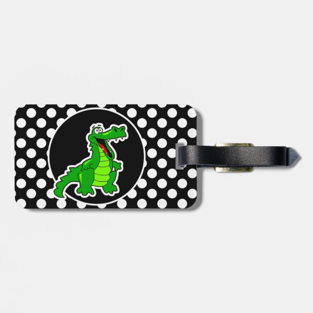 Alligator på Black and White Polka dots Bagagebricka (Baksida Vågrät)