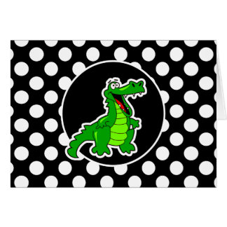 Alligator på Black and White Polka dots Hälsningskort